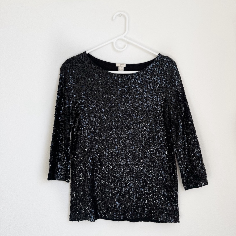 J. Crew Factory 3/4 Sleeve Sequin Blouse in Black Small